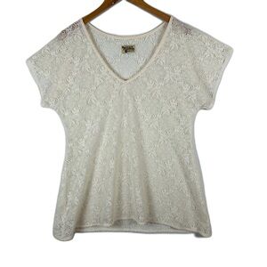 Show Me Your Mumu Women's Ivory Sheer Floral Lace Short Sleeve Blouse